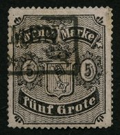 BREMEN 7B O, 1862, 5 Gr. Schwarz Auf Hellkarmingrau, Durchstich D 1II, Kleine Korrigierte Stelle Am Rand Sonst Pracht, M - Bremen