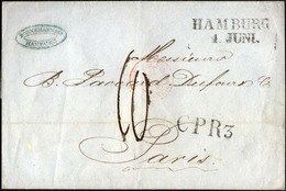 HAMBURG-VORPHILA 1846, HAMBURG, L2 Und L1 CPR 3 Auf Brief Nach Paris, Roter Tour-T-Stempel, Rückseitiger Durchgangsstemp - Vorphilatelie