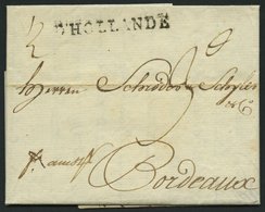 HAMBURG - GRENZÜBERGANGSSTEMPEL 1797, D` HOLLANDE, L1 Auf Brief Von Hamburg Nach Bordeaux, Registraturbug, Pracht - Préphilatélie