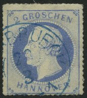 HANNOVER 24z O, 1864, 2 Gr. Hellviolettultramarin, Dünnes Papier, Blauer K2 OSNABRÜCK, Pracht, Mi. 110.- - Hanovre