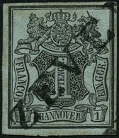 HANNOVER 1 O, ZEVEN (31 Mm), L1 Diagonal Auf 1 Gr. Schwarz Auf Hellgraublau, Pracht - Hanovre