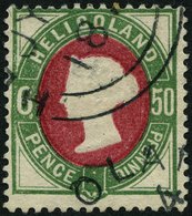 HELGOLAND 16aI O, 1875, 50 Pf. Grün/dunkellilakarmin Mit Plattenfehler Weißer Punkt An Wertziffer 6, Rundstempel, Ein Br - Heligoland