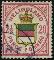 HELGOLAND 18c O, 1882, 20 Pf. Hellrosalila/graugelb/graugrün, Rundstempel, Feinst (Zahnfehler), Gepr. Lemberger, Mi. 120 - Helgoland