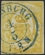 OLDENBURG 14 O, 1861, 3 Gr. Gelb, Blauer K2 OLDENBURG, Allseits Voll-breitrandig, Kleine Rückseitige Unauffällige Schürf - Oldenbourg