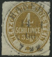 SCHLESWIG-HOLSTEIN 25 O, 1865, 4 S. Braunocker, K2 HANERAU, Normaler Durchstich, Pracht, Gepr. Drahn, Mi. 100.- - Schleswig-Holstein