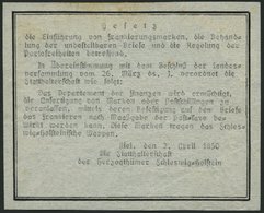 SCHLESWIG-HOLSTEIN 1850, Gesetz: Die Einführung Von Frankierungsmarken......, Kiel, Die Statthalterschaft Der Herzogthüm - Schleswig-Holstein