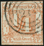 THURN Und TAXIS 13 O, 1861, 1/4 Gr. Rötlichorange, Nummernstempel 273, Links Teils Lupenrandig Sonst Meist überrandig Mi - Sonstige & Ohne Zuordnung