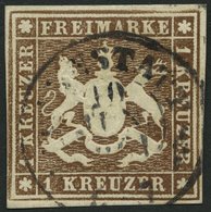 WÜRTTEMBERG 11a O, 1859, 1 Kr. Braun, Pracht, Gepr. Pfenninger, Mi. 130.- - Other & Unclassified