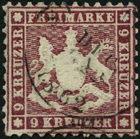 WÜRTTEMBERG 24 O, 1862, 9 Kr. Lilarot, üblich Gezähnt Pracht, Mi. 900.- - Sonstige & Ohne Zuordnung