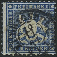 WÜRTTEMBERG 27aI O, 1864, 6 Kr. Blau Mit Plattenfehler Einbuchtung In Der Linken Randlinie Neben Erstem E In Kreuzer, No - Otros & Sin Clasificación