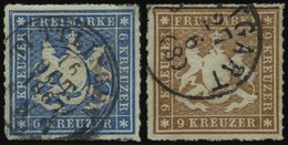 WÜRTTEMBERG 32a,33a O, 1865/6, 6 Kr. Blau Und 9 Kr. Rötlichbraun, 2 Prachtwerte, Mi. 170.- - Otros & Sin Clasificación