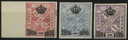 WÜRTTEMBERG 220/1,226PU2 (*), 1906, 10, 20 Pf. Und 1 M. 100 Jahre Königreich Auf Kanzleipapier, Ungezähnt, 3 Prachtwerte - Otros & Sin Clasificación