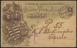 DRESDEN C P 22I BRIEF, HANSA: 1889, 2 Pf. 800-Jahr-Feier, Mit Untergrund Und An, Mit Datumbrückenstempel HANSA DRESDEN A - Privatpost