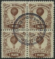 HAMBURG E 16A VB O, HAMMONIA II: 1888, 1 M. Ballon, Gezähnt 111/2, Im Viererblock, Zentrischer Stempel, Pracht, Mi. (100 - Privatpost