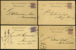 BAHNPOST DR 32 BRIEF, Flensburg-Hamburg, L3, 1877-1880, Auf Drei 5 Pfe. Ganzsachenkarten Und Einer Karte Mit 5 Pfe. Grau - Franking Machines (EMA)