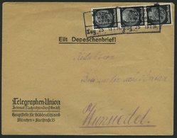 BAHNPOST München-Hof (Zug 25), R4 Auf Eil-Depeschenbrief Mit 3x 1 Pf. Hindenburg Von 1934, Pracht - Macchine Per Obliterare (EMA)