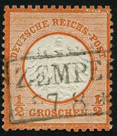 Dt. Reich 3X O, 1872, 1/2 Gr. Ziegelrot Mit Plattenfehler Helle Punkte Im Rahmen Oben Rechts, R2 ZEMPEL(BURG), üblich Ge - Oblitérés