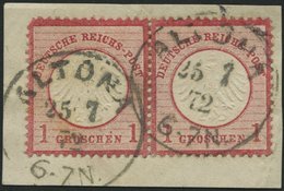 Dt. Reich 4XXXV BrfStk, 1872, 1 Gr. Rotkarmin Im Waagerechten Paar, Linke Marke Mit Plattenfehler Punkt über E (Feld 71) - Usados