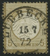 Dt. Reich 6 O, 1872, 5 Gr. Ockerbraun, 2 Fehlende Zähnungslöcher (FZL), Zentrischer K2 LÜBBECKE, Kabinett - Gebraucht