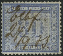 Dt. Reich 13~ , 1872, 30 Gr. Ultramarin, Handschriftliche Entwertung, Feinst (leichte Zahnunebenheiten), Mi. 750.- - Oblitérés