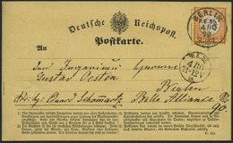 Dt. Reich 18 BRIEF, 1872, 1/2 Gr. Orange Auf Ortspostkarte Mit K1 BERLIN P.E.35 Und Ankunftsstempel P.E.35, Prachtkarte - Used Stamps