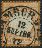Dt. Reich 18 O, 1872, 1/2 Gr. Orange Mit Plattenfehler Helle Punkte Im Rahmen Oben Rechts, Zentrischer Hufeisenstempel H - Usati