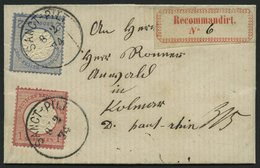 Dt. Reich 19/20 BRIEF, 1874, 1 Gr. Karmin Und 2 Gr. Ultramarin Auf Kleinem Einschreibbrief Mit Versuchs-R-Zettel Enge Sc - Usados