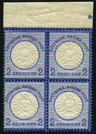 Dt. Reich 20 VB **, 1872, 2 Gr. Ultramarin Im Postfrischen Viererblock Vom Oberrand, Kabinett - Used Stamps