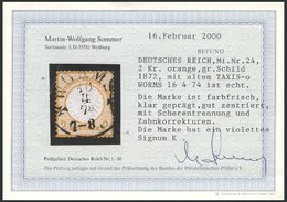 Dt. Reich 24 O, 1872, 2 Kr. Orange, Zentrischer TuT-Stempel WORMS, Fotobefund Sommer: Die Marke Ist Farbfrisch, Klar Gep - Usados