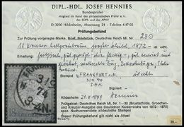 Dt. Reich 28 O, 1872, 18 Kr. Schwärzlichocker, Kleine Mängel, Feinst, Fotobefund Hennies, Mi. 2800.- - Usados