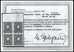 Dt. Reich 42ba **, 1885, 20 Pf. Lebhaftultramarin, Postfrisch, Pracht, Attestkopie Wiegand Eines Ehemaligen Viererblocks - Sonstige & Ohne Zuordnung