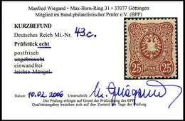 Dt. Reich 43c **, 1887, 25 Pf. Orangebraun, Postfrisch, Pracht, Kurzbefund Wiegand, Mi. 100.- - Sonstige & Ohne Zuordnung