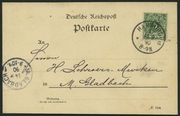 Dt. Reich 46aa BRIEF, 1890, 5 Pf. Dunkelgrün, Prachtkarte Von HAMBURG Nach M. Gladbach, Gepr. Zenker - Other & Unclassified