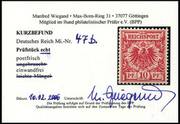 Dt. Reich 47b **, 1890, 10 Pf. Braunrosa, Postfrisch, Pracht, Kurzbefund Wiegand, Mi.120.- - Sonstige & Ohne Zuordnung