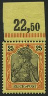 Dt. Reich 58 **, 1900, 25 Pf. Reichspost, Oberrandstück (dort Falzrest), Postfrisch, Pracht, Mi. (85.-) - Otros & Sin Clasificación