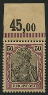 Dt. Reich 61 **, 1900, 50 Pf. Reichspost, Oberrandstück (dort Falzrest), Postfrisch, Pracht, Mi. (160.-) - Sonstige & Ohne Zuordnung