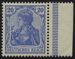 Dt. Reich 72b **, 1902, 20 Pf. Lilaultramarin Germania, Ohne Wz., Postfrisches Prachtstück Vom Rechten Rand, Fotoattest - Autres & Non Classés