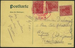 Dt. Reich 86 BRIEF, 1920, 10 Pf. Germania, 3x Auf Ansichtskarte Mit Rotem K2 BERLIN MISSION MILITAIRE FRANCAISE Nach Fra - Altri & Non Classificati