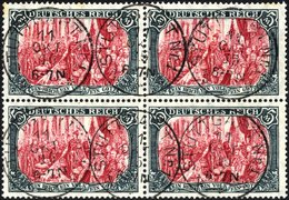 Dt. Reich 97AIb VB O, 1906, 5 M. Friedensdruck, Karmin Quarzend, Im Viererblock, Pracht, Gepr. Dr. Oechsner - Autres & Non Classés