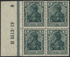 Dt. Reich 85IIe VB **, 1918, 5 Pf. Schwarzopalgrün Kriegsdruck Im Randviererblock Mit HAN H 3512.19, Pracht, Gepr. Jäsch - Altri & Non Classificati