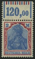 Dt. Reich 152WOR **, 1920, 2 M. Dunkellilarot/grauultramarin, Walzendruck, Oberrandstück, Pracht, Mi. 50.- - Used Stamps