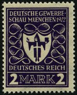 Dt. Reich 200b **, 1922, 2 M. Dunkelpurpurviolett Gewerbeschau, Pracht, Gepr. Infla, Mi. 80.- - Usados