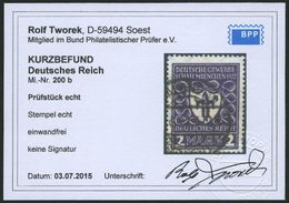 Dt. Reich 200b O, 1922, 2 M. Dunkelpurpurviolett Gewerbeschau, Pracht, Fotobefund Tworek, Mi. 170.- - Usati