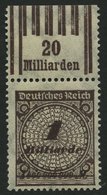 Dt. Reich 325AWboR **, 1923, 1 Mrd. M. Schwärzlichbraun, Walzendruck, Oberrandstück, Pracht, Gepr. Infla, Mi. 85.- - Used Stamps