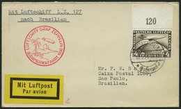 Dt. Reich 439Y BRIEF, 1930, 4 RM. Südamerikafahrt, Wz. Liegend, Oberrandstück Auf Südamerikafahrtbrief Nach Brasilien, P - Used Stamps