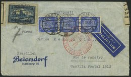 Dt. Reich 440 BRIEF, 1937, 2 M Reichsmark Mit Zusatzfrankatur 3x Mi.Nr. 522 Im Senkrechten Streifen Auf Luftpostbrief Na - Usados