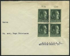Dt. Reich 672x VB BRIEF, 1938, 6 Pf. Reichsparteitag, Oberer Rechter Eckrandviererblock Auf Umschlag, Pracht - Other & Unclassified