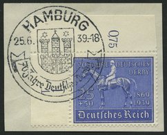 Dt. Reich 698 BrfStk, 1939, 25 Pf. Deutsches Derby, Obere Linke Bogenecke Mit Form-Nr. 1, Sonderstempel, Prachtbriefstüc - Other & Unclassified