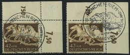 Dt. Reich 815 O, 1942, 42 Pf. Braunes Band, Obere Rechte Bogenecke (gezähnt Und Nicht Durchgezähnt), Sonderstempel, 2 Pr - Altri & Non Classificati