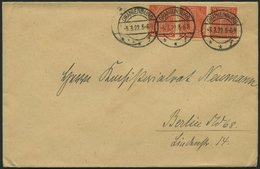 DIENSTMARKEN D 22 BRIEF, 1922, 1 M. Dunkelrotorange Im Dreierstreifen Auf Brief Von ORANIENBURG Nach Berlin, Pracht - Oficial